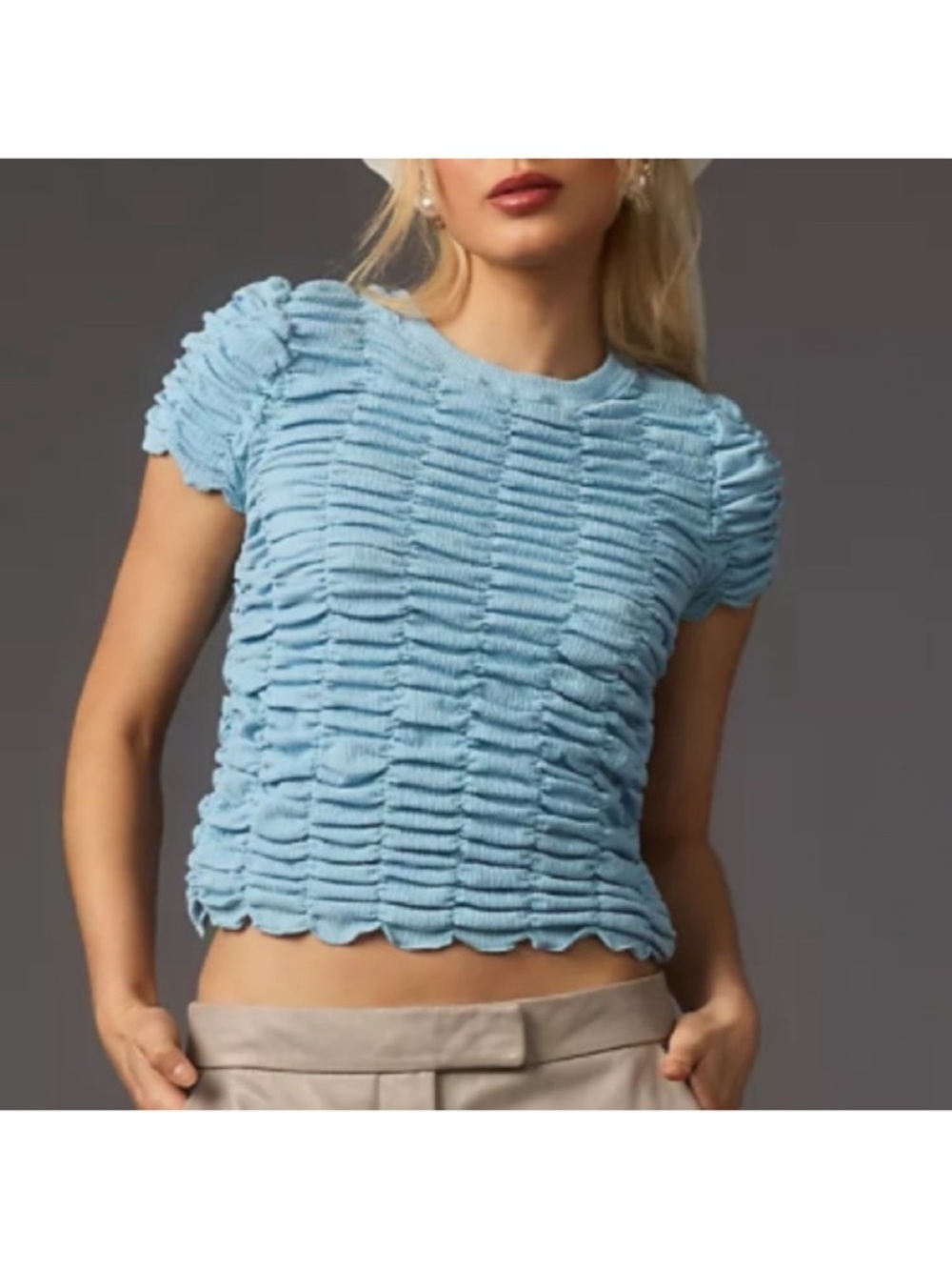 NWT Anthropologie Ruched Baby Doll Top Blue Size XL